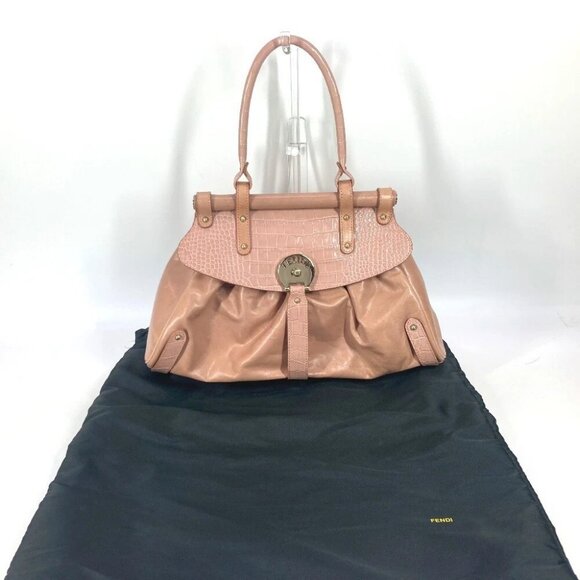FENDI Turn lock Hand Bag Tote Bag Leather pink - Picture 1 of 16